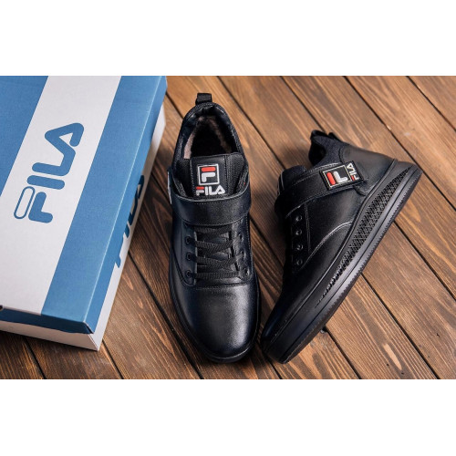 Кросівки зимові чоловічі шкіряні чорні FILA Black