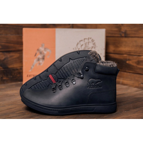 Зимові черевики чоловічі шкіряні чорні Leather