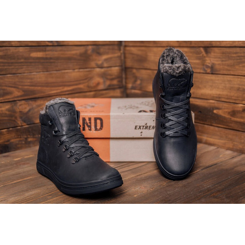 Зимові черевики чоловічі шкіряні чорні Leather