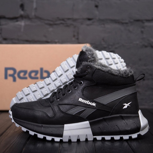Чоловічі зимові кросівки чорні шкіряні Reebok