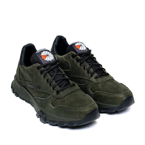 Мужские кожаные кроссовки зеленые Reebok