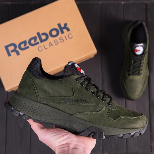 Мужские кожаные кроссовки зеленые Reebok Мужские кожаные кроссовки зеленые Reebok